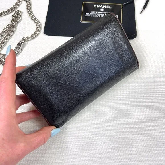 AUC Chanel Black Quilted Leather Diamond Stitched Continental Flap Wallet $2900